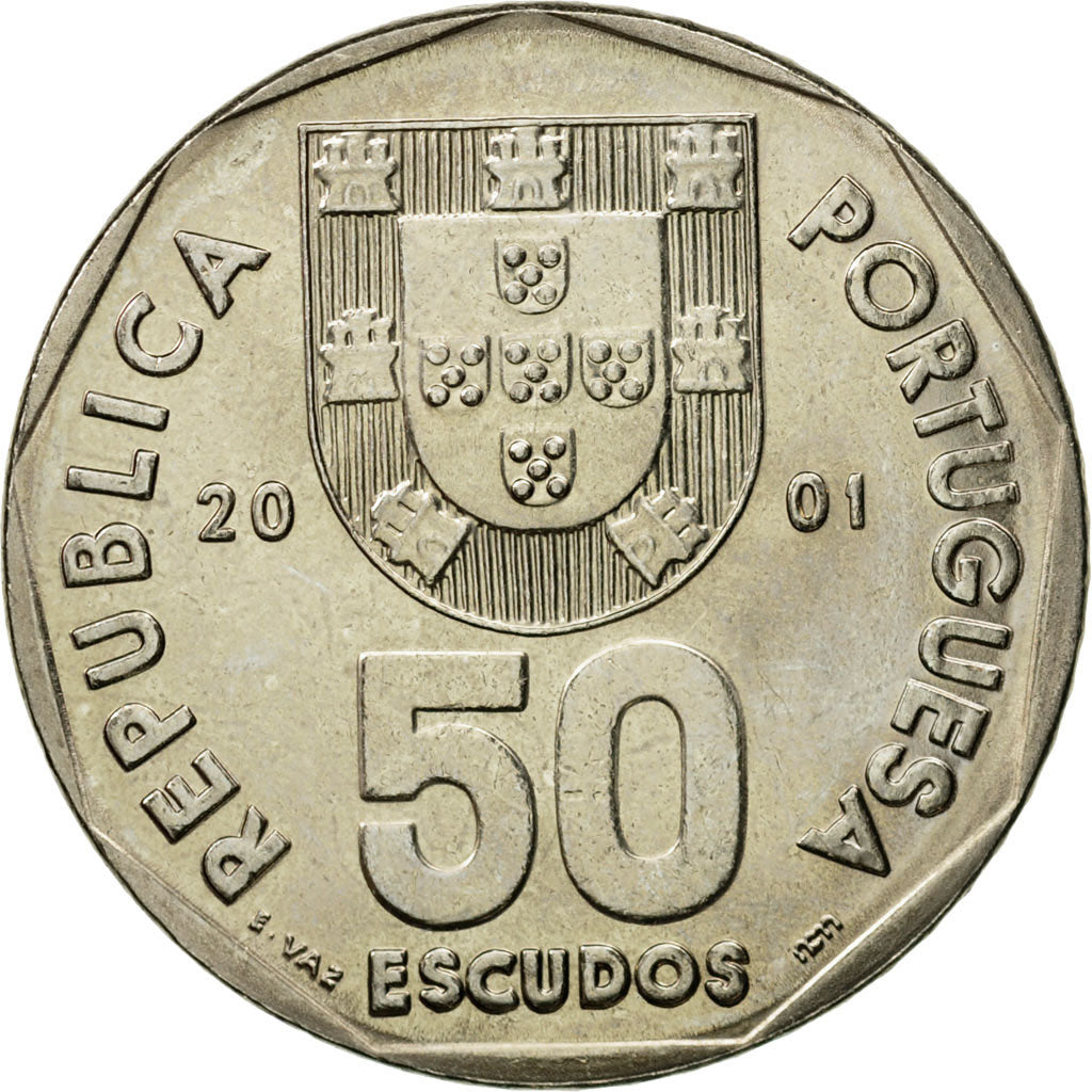 Coin, Portugal, 50 Escudos, 2001, AU(55-58), Copper-nickel