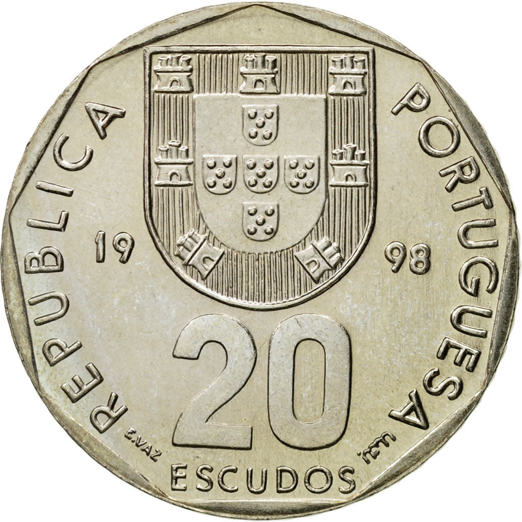 Coin, Portugal, 20 Escudos, 1998, Lisbon, AU(50-53), Copper-nickel, KM:634.1