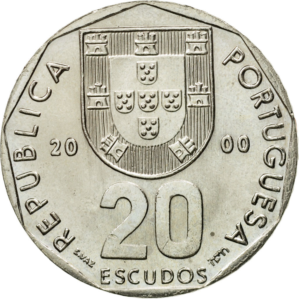 Coin, Portugal, 20 Escudos, 2000, AU(55-58), Copper-nickel, KM:634.2