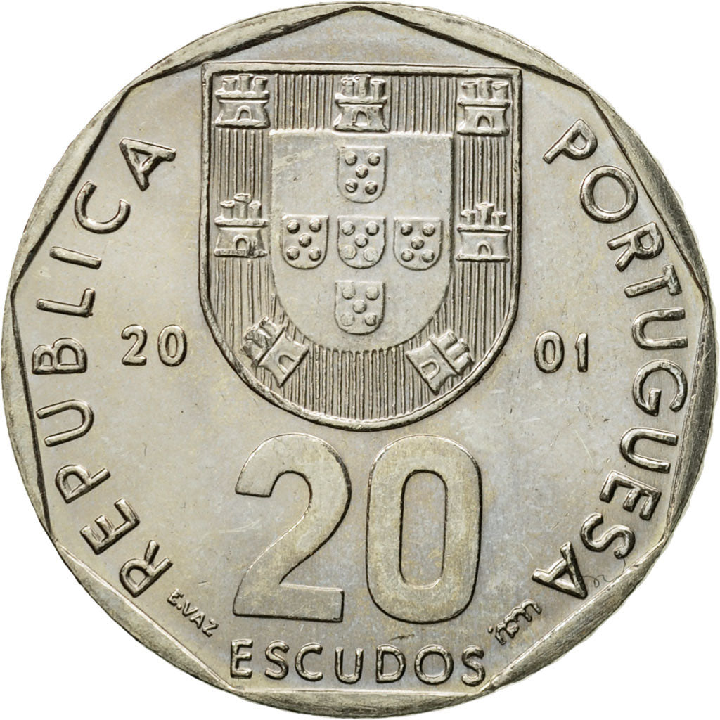 Moneda, Portugal, 20 Escudos, 2001, Lisbon, EBC, Cobre - níquel, KM:634.1