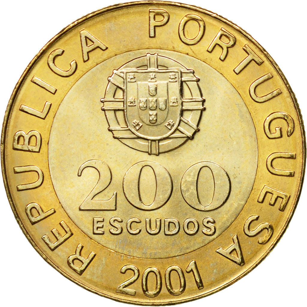 Coin, Portugal, 200 Escudos, 2001, AU(55-58), Bi-Metallic