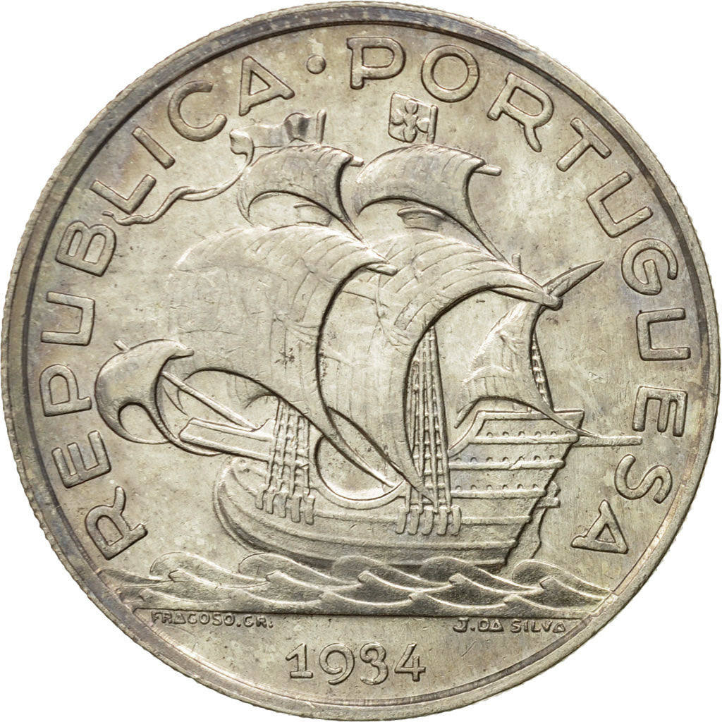 Coin, Portugal, 10 Escudos, 1934, EF(40-45), Silver, KM:582