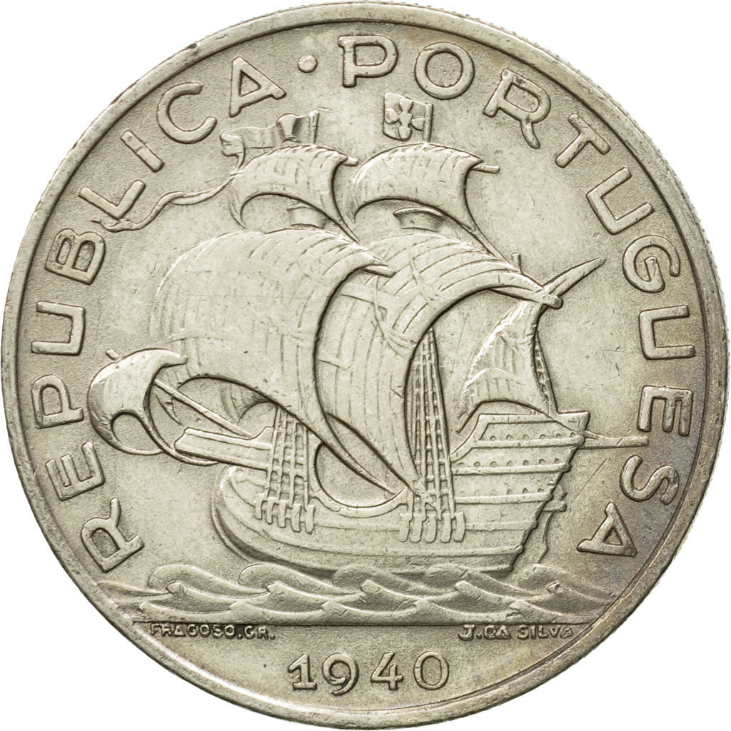Coin, Portugal, 10 Escudos, 1940, AU(55-58), Silver, KM:582