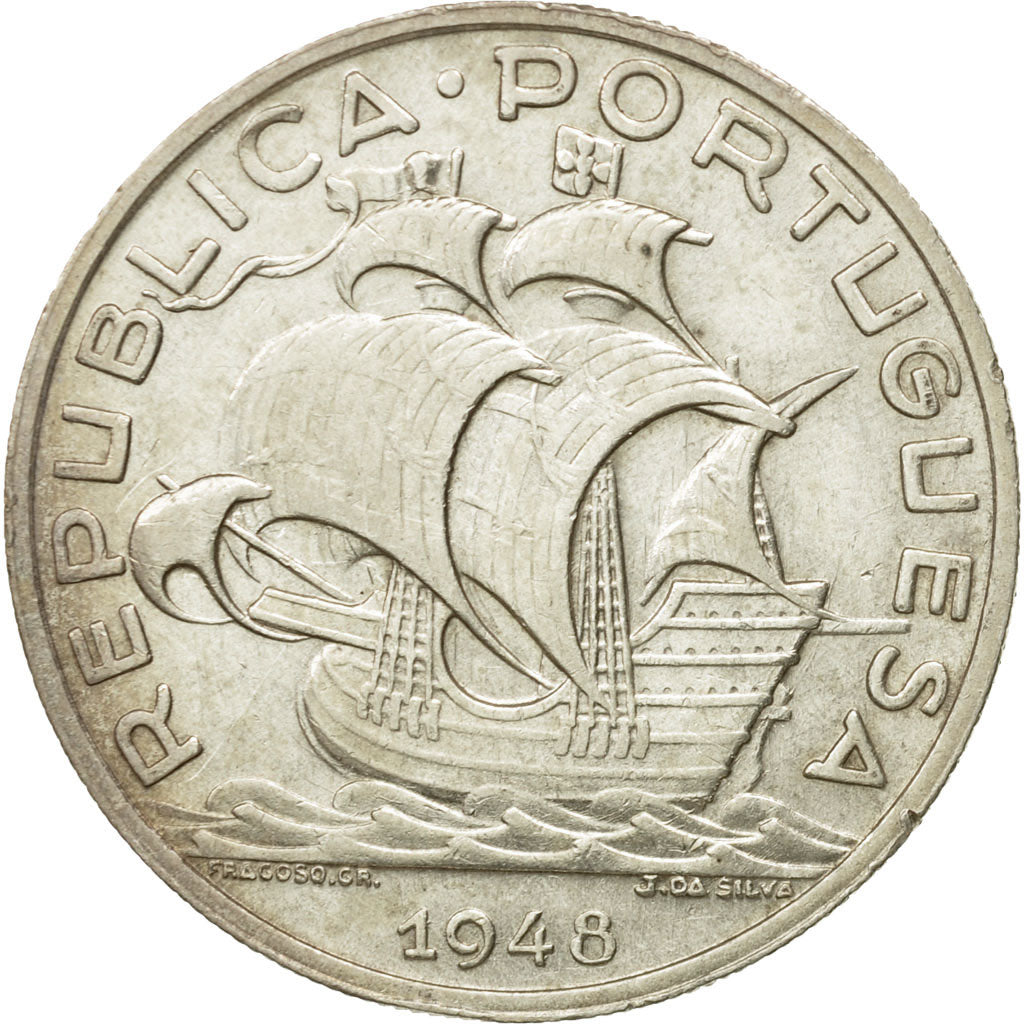 Coin, Portugal, 10 Escudos, 1948, EF(40-45), Silver, KM:582