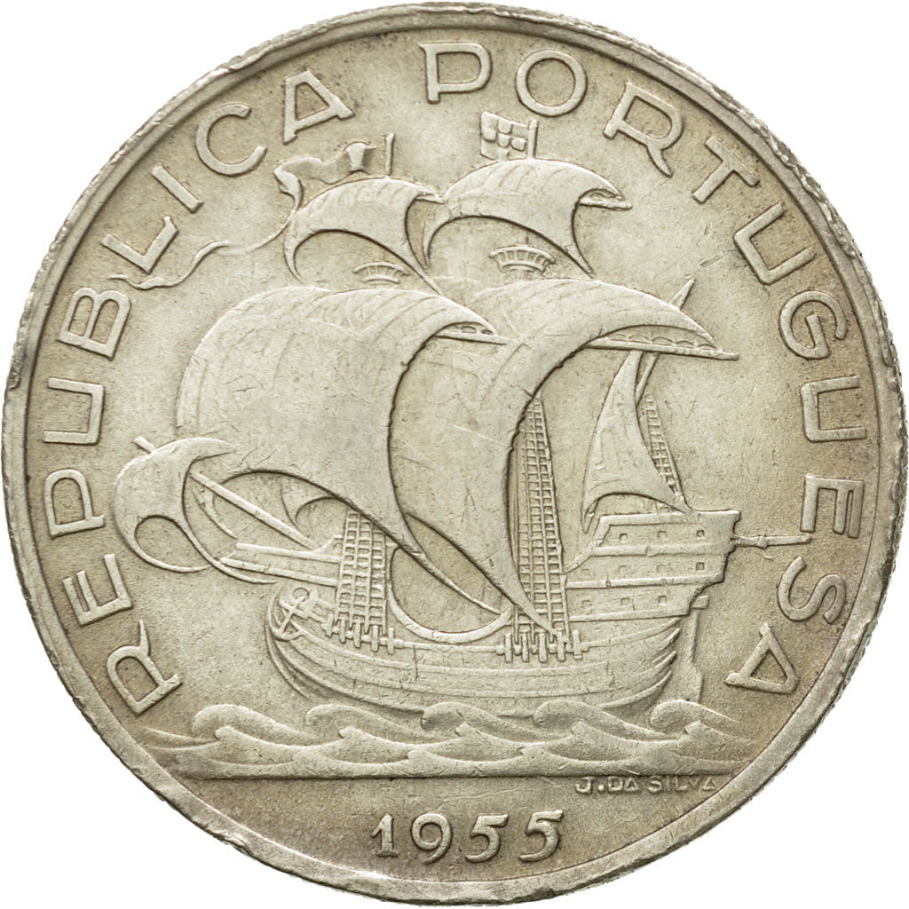 Coin, Portugal, 10 Escudos, 1955, EF(40-45), Silver, KM:586