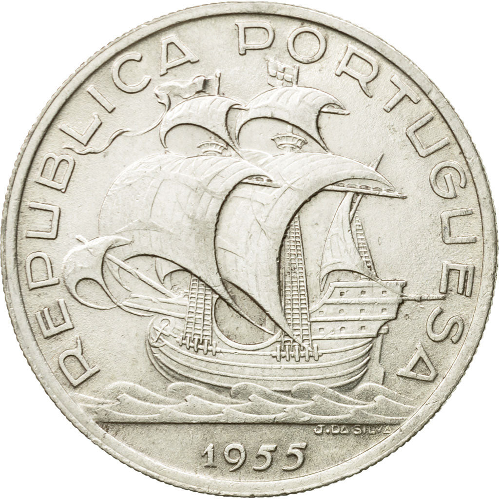 Coin, Portugal, 10 Escudos, 1955, EF(40-45), Silver, KM:586