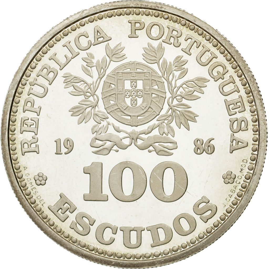 Coin, Portugal, 100 Escudos, 1986, MS(63), Silver, KM:637a