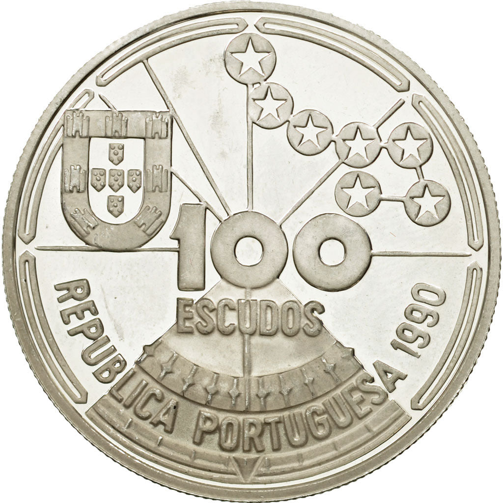 Coin, Portugal, 100 Escudos, 1990, AU(55-58), Silver, KM:649a