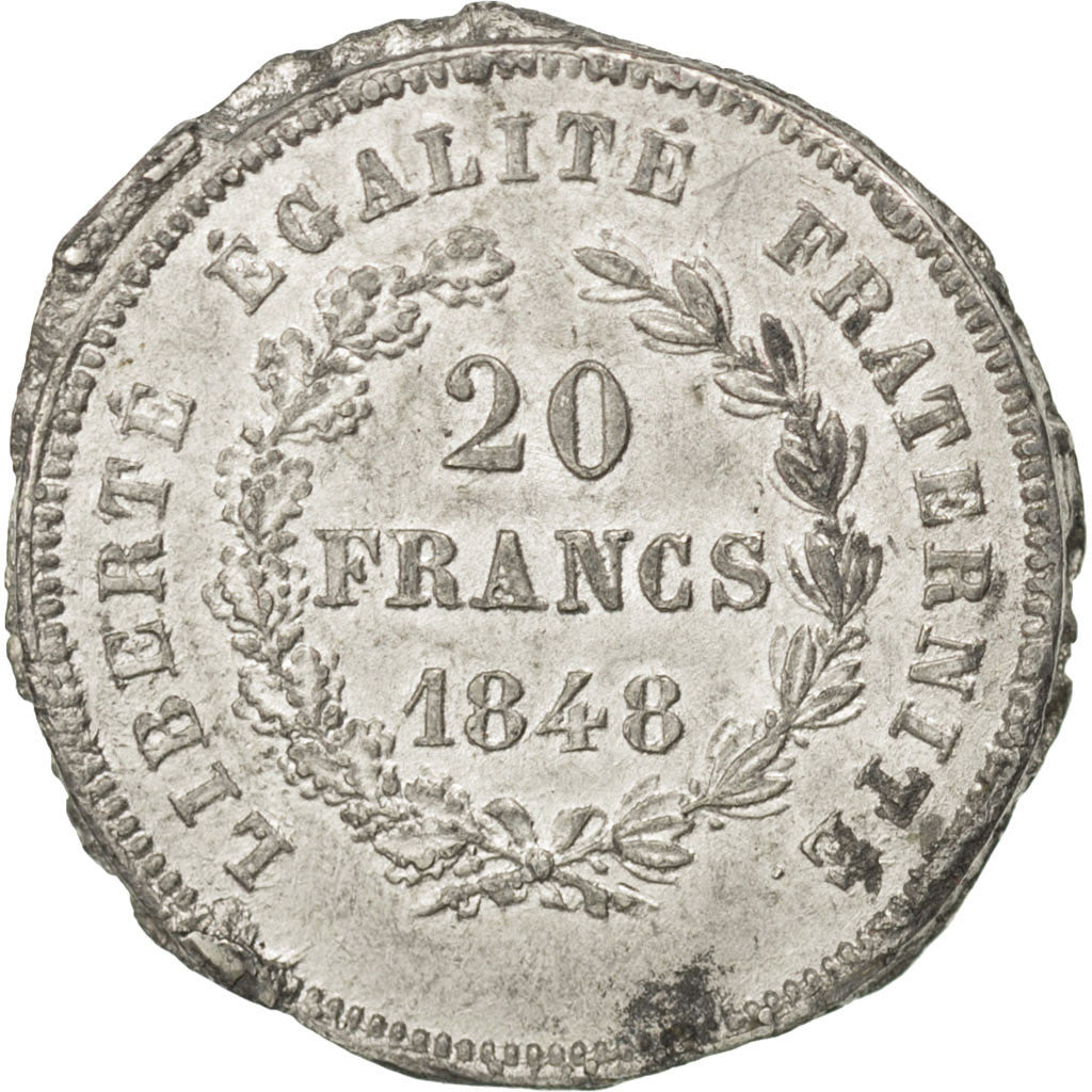 FRANCE, 20 Francs, 1848, AU(55-58), Tin, Gadoury #1039, 4.12