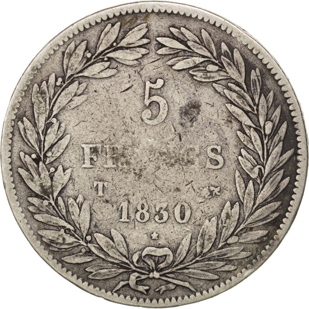 FRANCE, Louis-Philippe, 5 Francs, 1830, Nantes, KM #735.12, VF(20-25), Silver,..