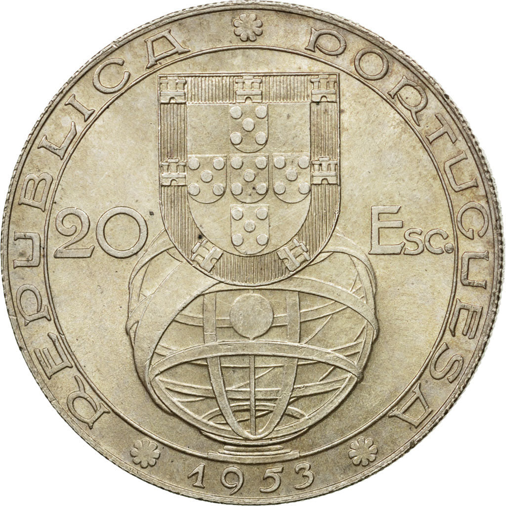 Coin, Portugal, 20 Escudos, 1953, MS(63), Silver, KM:585