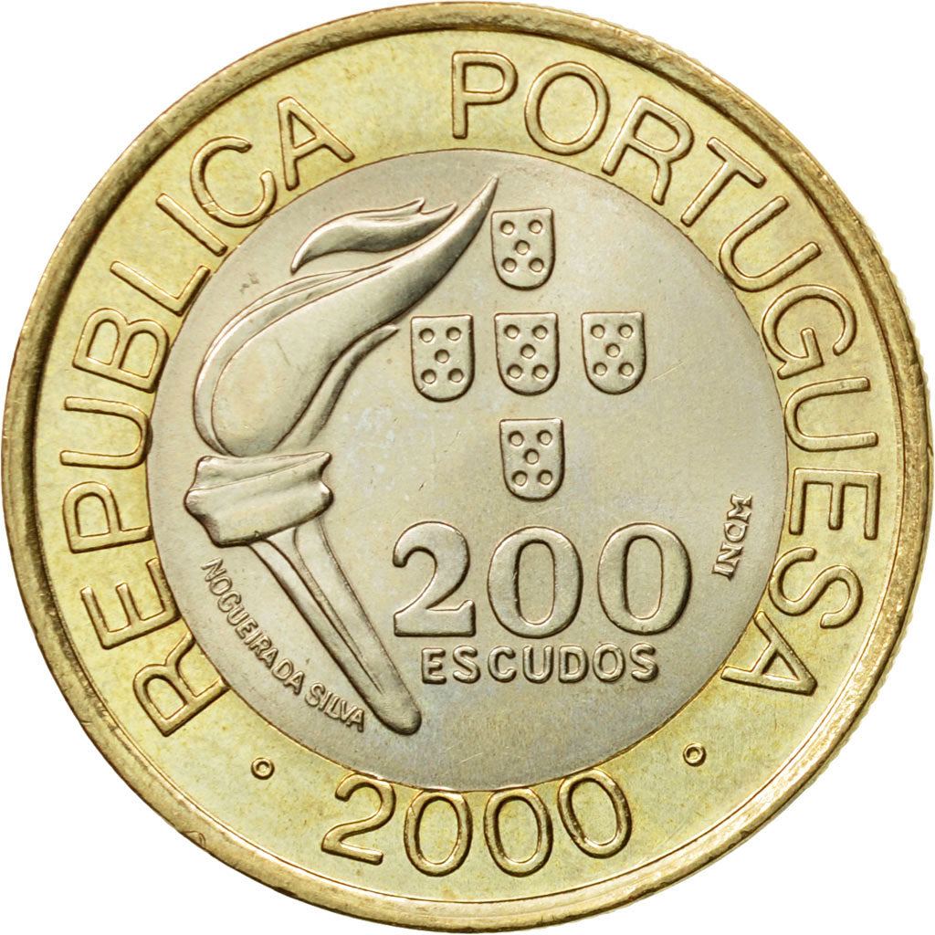 Coin, Portugal, 200 Escudos, 2000, Lisbon, MS(63), Bi-Metallic, KM:726