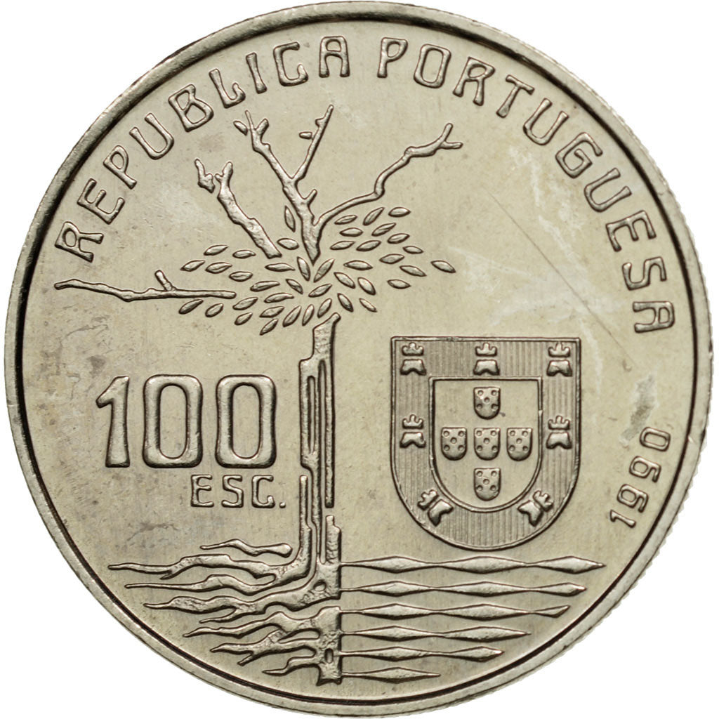 Coin, Portugal, 100 Escudos, 1990, MS(60-62), Copper-nickel, KM:656