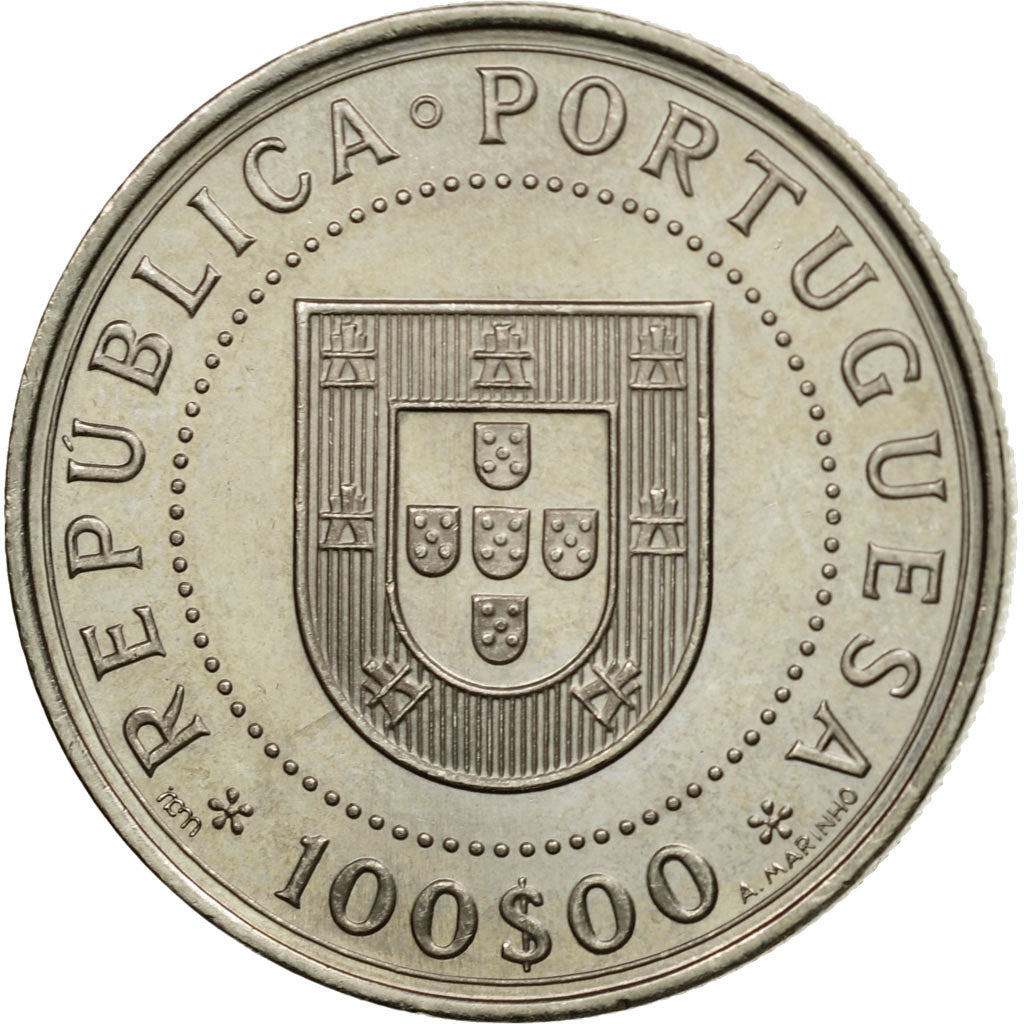 Coin, Portugal, 100 Escudos, 1990, MS(60-62), Copper-nickel, KM:651