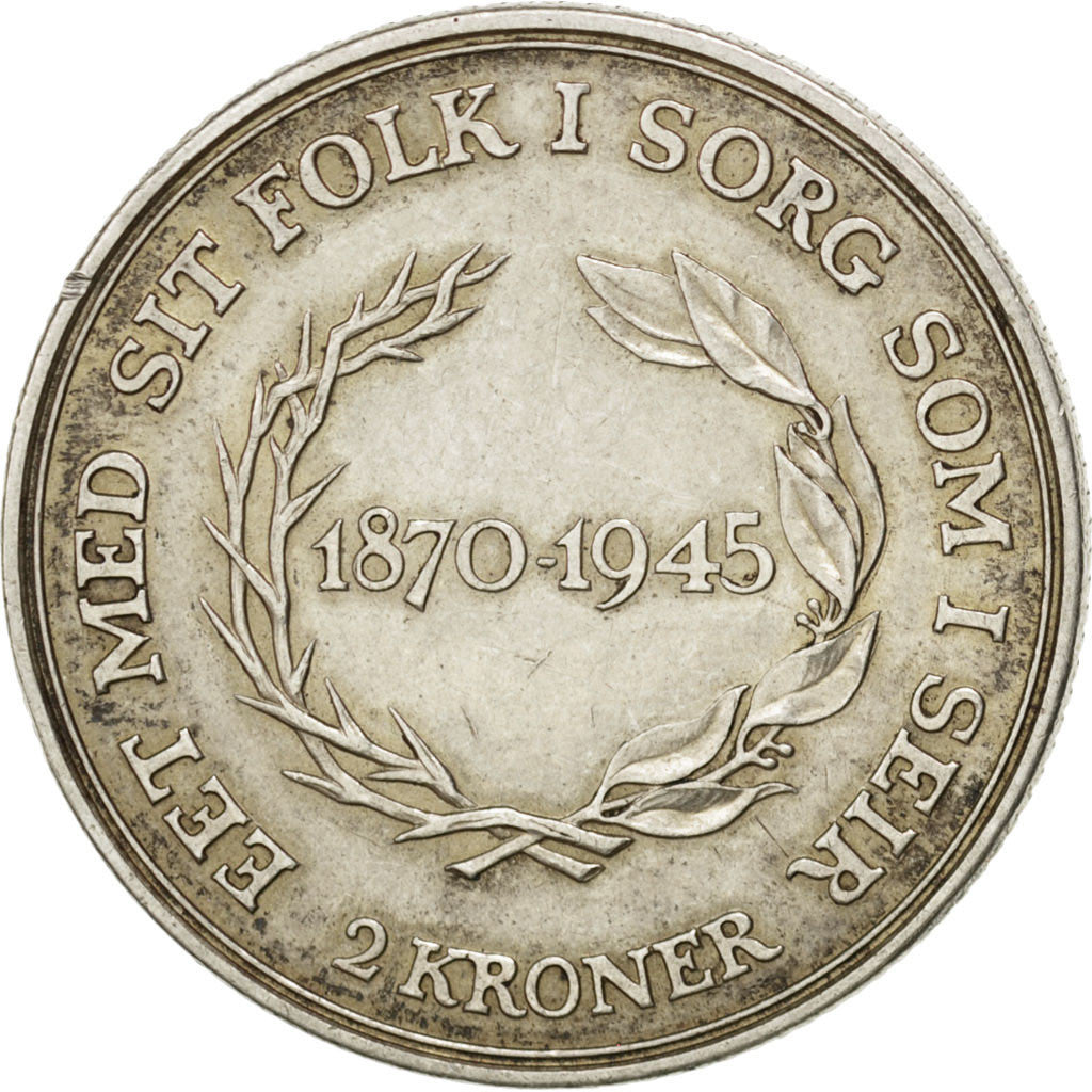 Danimarca, Christian X, 2 Kroner, 1945, SPL-, Argento, KM:836