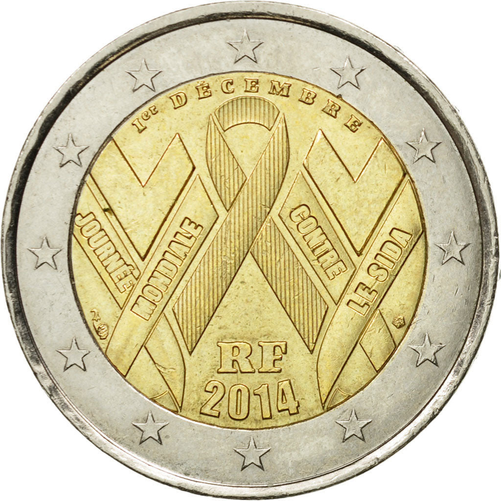 France, 2 Euro, Sida, 2014, MS(63), Bi-Metallic