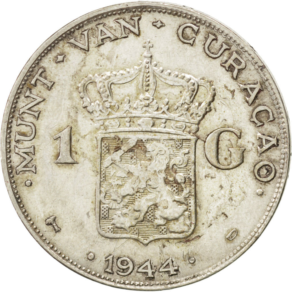 CURACAO, Gulden, 1944, Denver, KM #45, AU(55-58), Silver, 28, 10.03