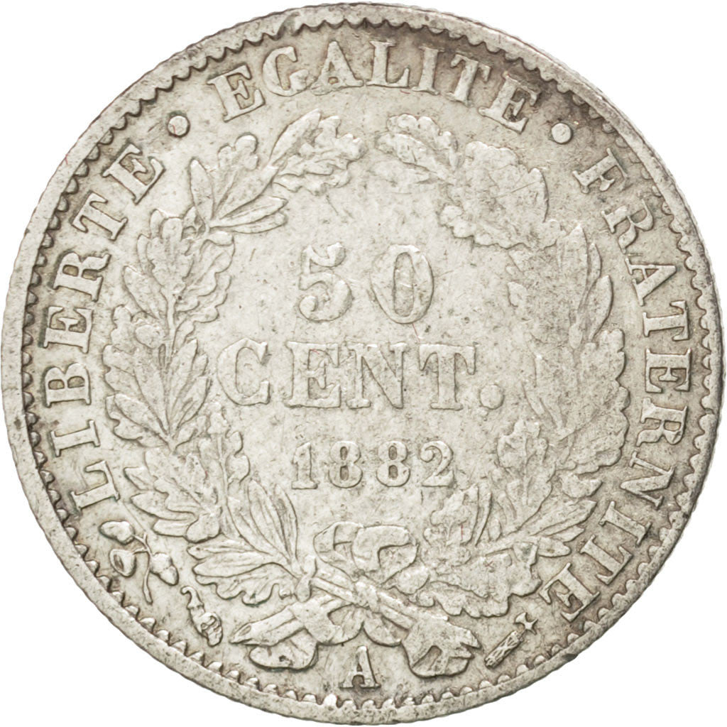 Moneta, Francia, Cérès, 50 Centimes, 1882, Paris, BB, Argento, KM:834.1