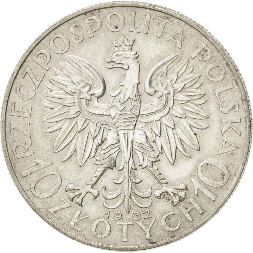 POLAND, 10 Zlotych, 1932, Warsaw, KM #22, MS(60-62), Silver, 34, 22.09