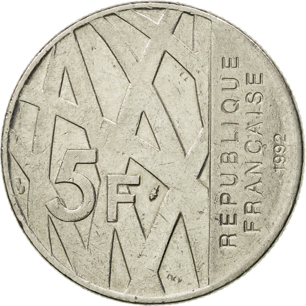 Moneda, Francia, Mendès France, 5 Francs, 1992, Paris, MBC, Níquel, KM:1006