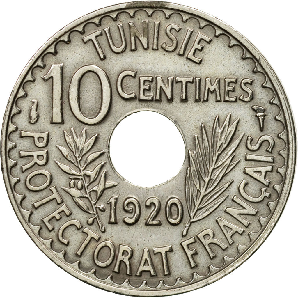 Coin, Tunisia, Muhammad al-Nasir Bey, 10 Centimes, 1920, Paris, AU(55-58)