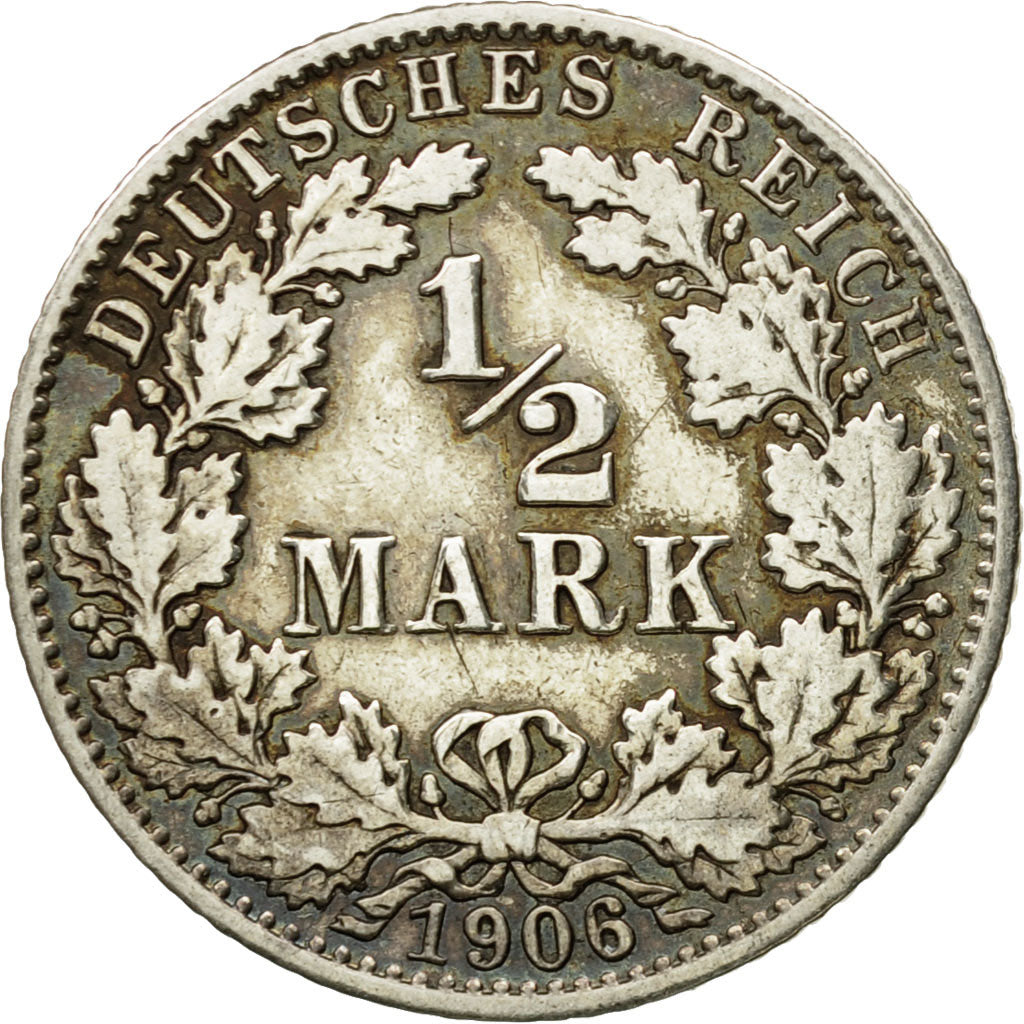 Coin, GERMANY - EMPIRE, 1/2 Mark, 1906, Karlsruhe, EF(40-45), Silver, KM:17