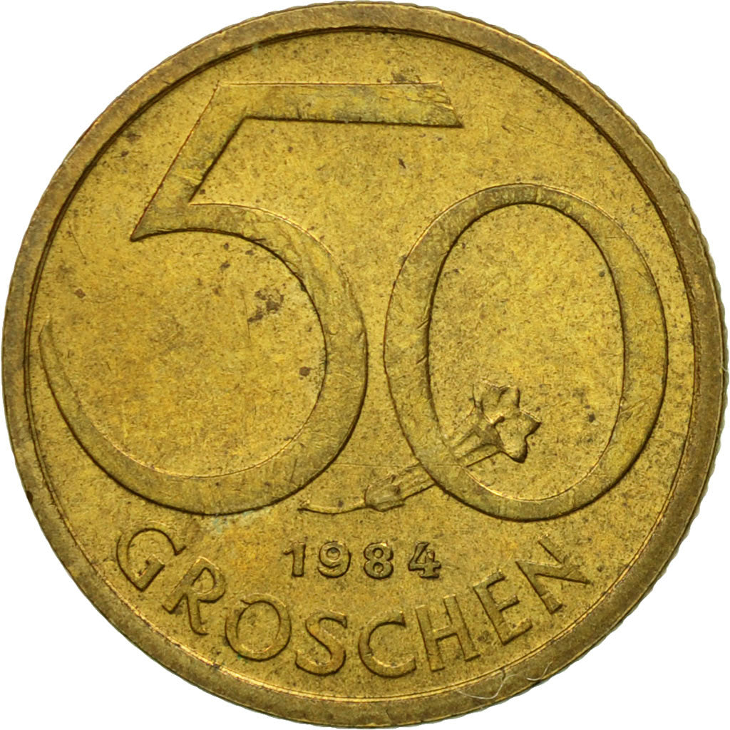 Coin, Austria, 50 Groschen, 1984, EF(40-45), Aluminum-Bronze, KM:2885