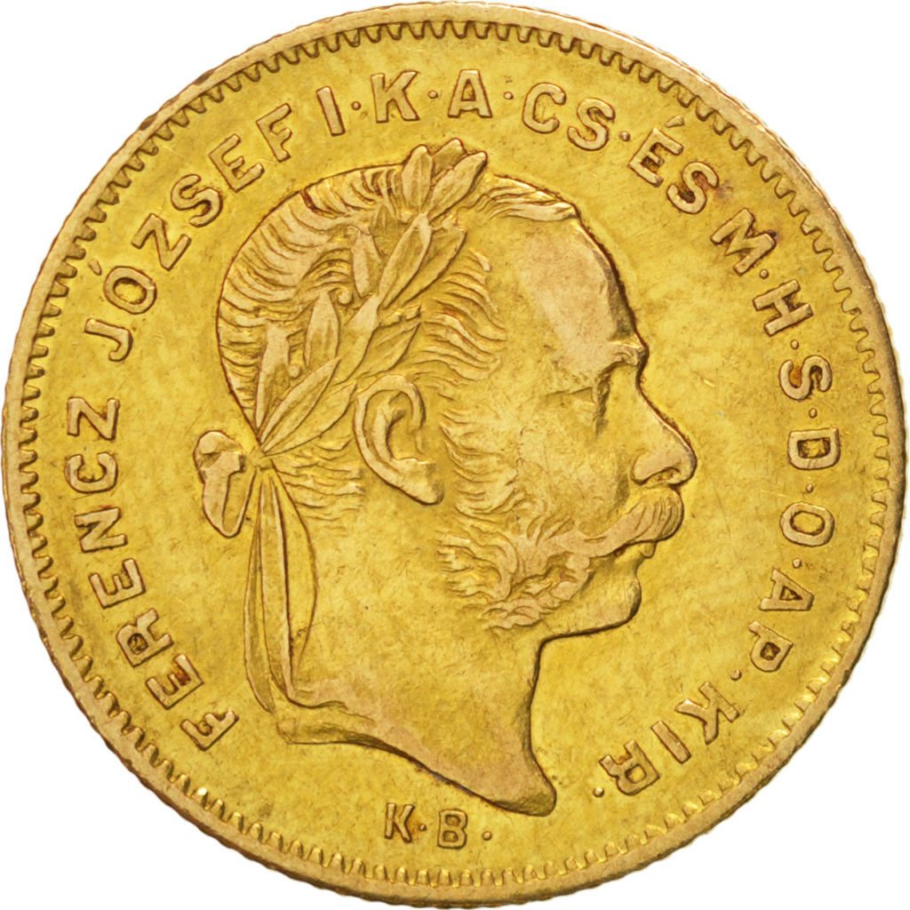 HUNGARY, 8 Forint 20 Francs, 1876, Kremnitz, KM #455.1, EF(40-45), Gold, 3.20