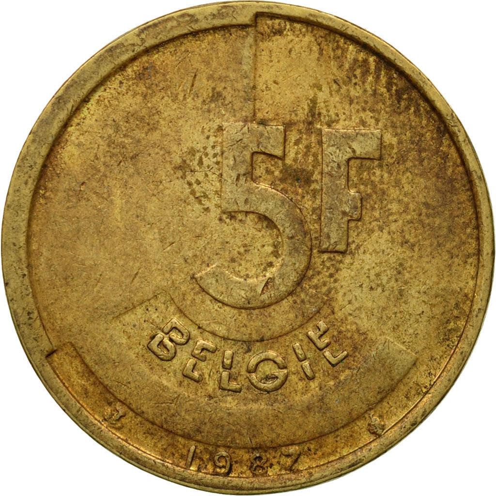 Coin, Belgium, 5 Francs, 5 Frank, 1987, VF(20-25), Brass Or Aluminum-Bronze