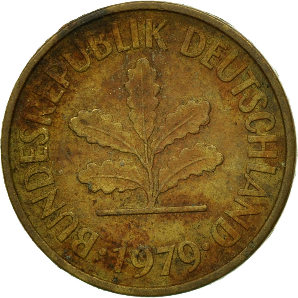 Coin, GERMANY - FEDERAL REPUBLIC, 5 Pfennig, 1979, Stuttgart, EF(40-45), Brass