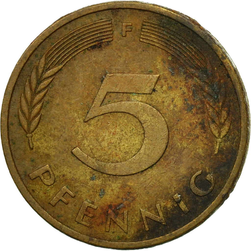 Coin, GERMANY - FEDERAL REPUBLIC, 5 Pfennig, 1979, Stuttgart, EF(40-45), Brass