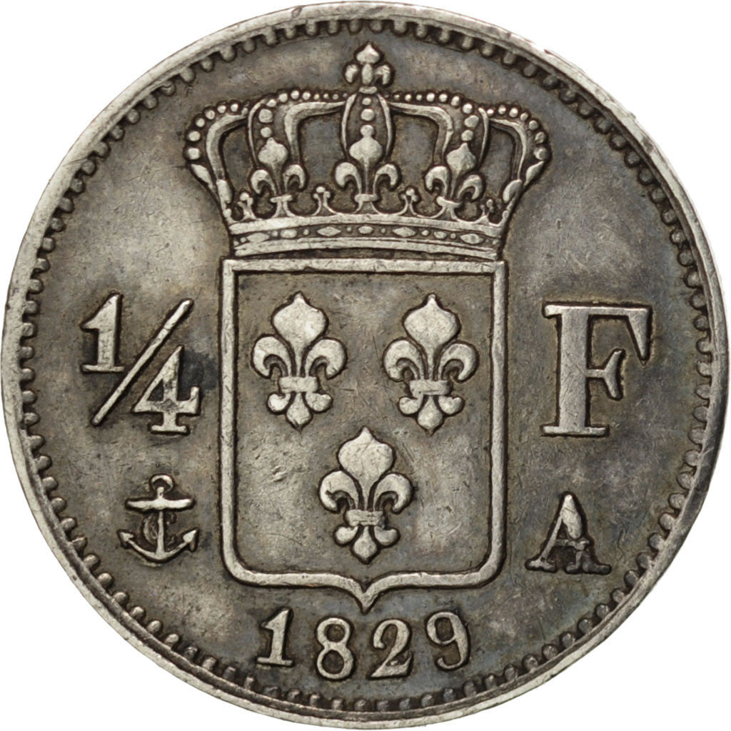 Coin, France, Charles X, 1/4 Franc, 1829, Paris, AU(50-53), Silver, KM:722.1