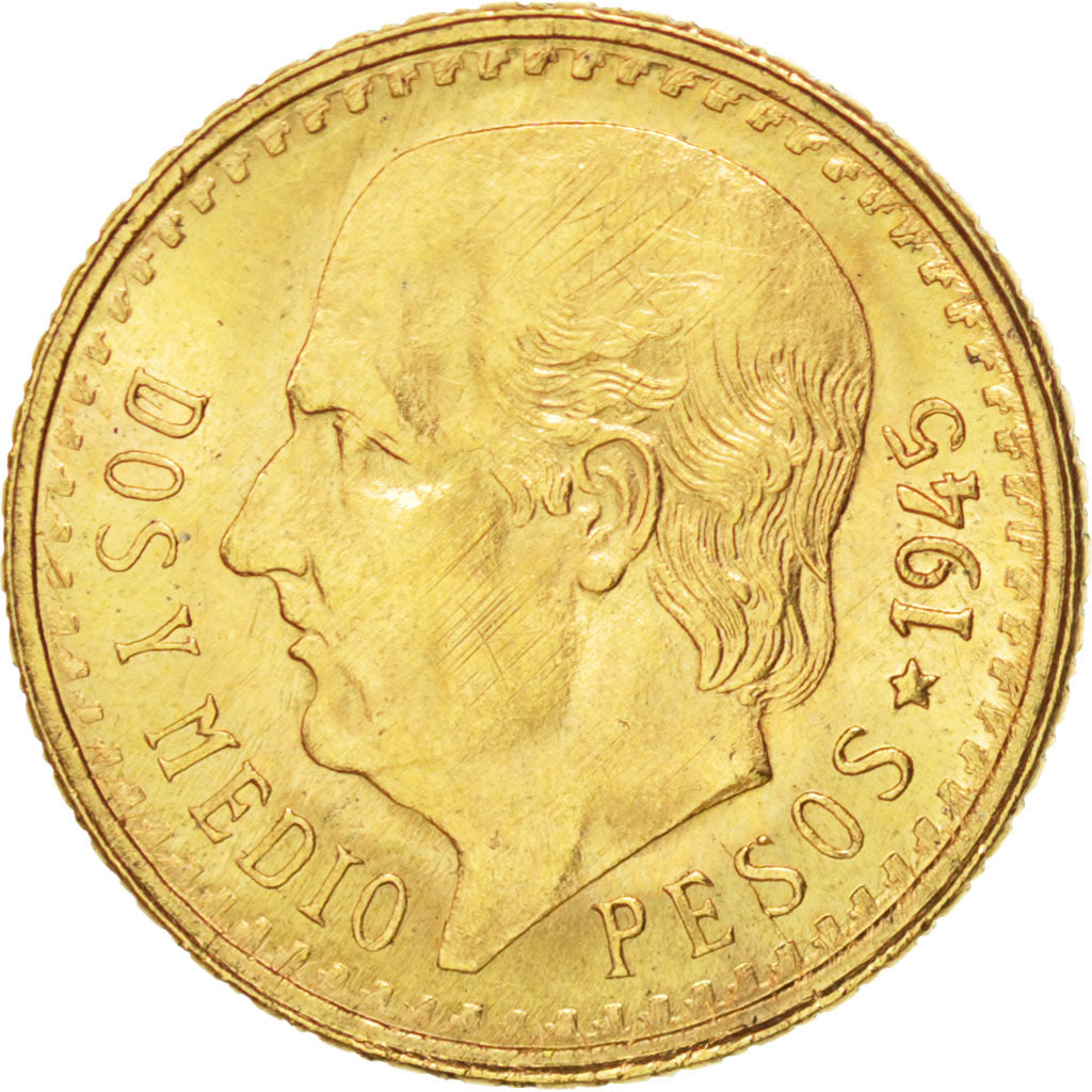Messico, 2-1/2 Pesos, 1945, Mexico City, SPL, Oro, KM:463