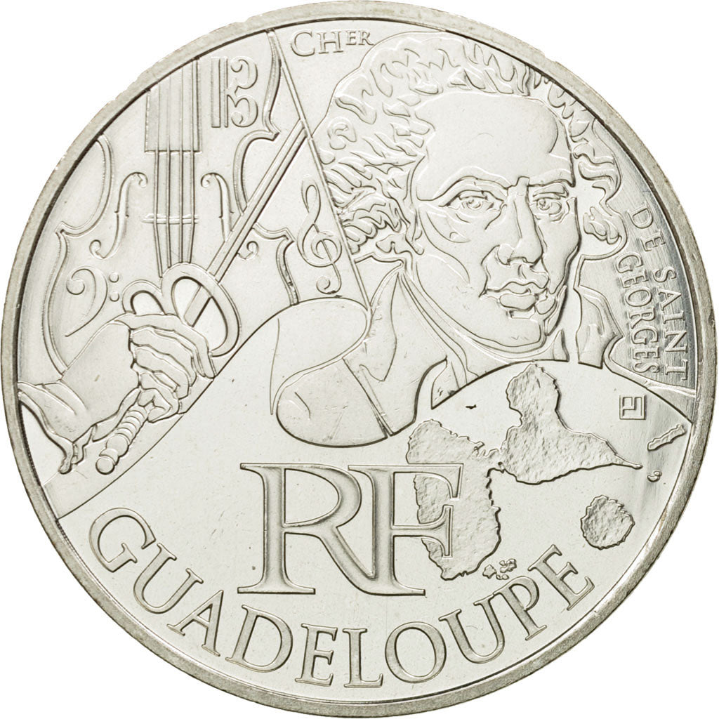 France, 10 Euro, Guadeloupe, 2012, MS(63), Silver, KM:1873