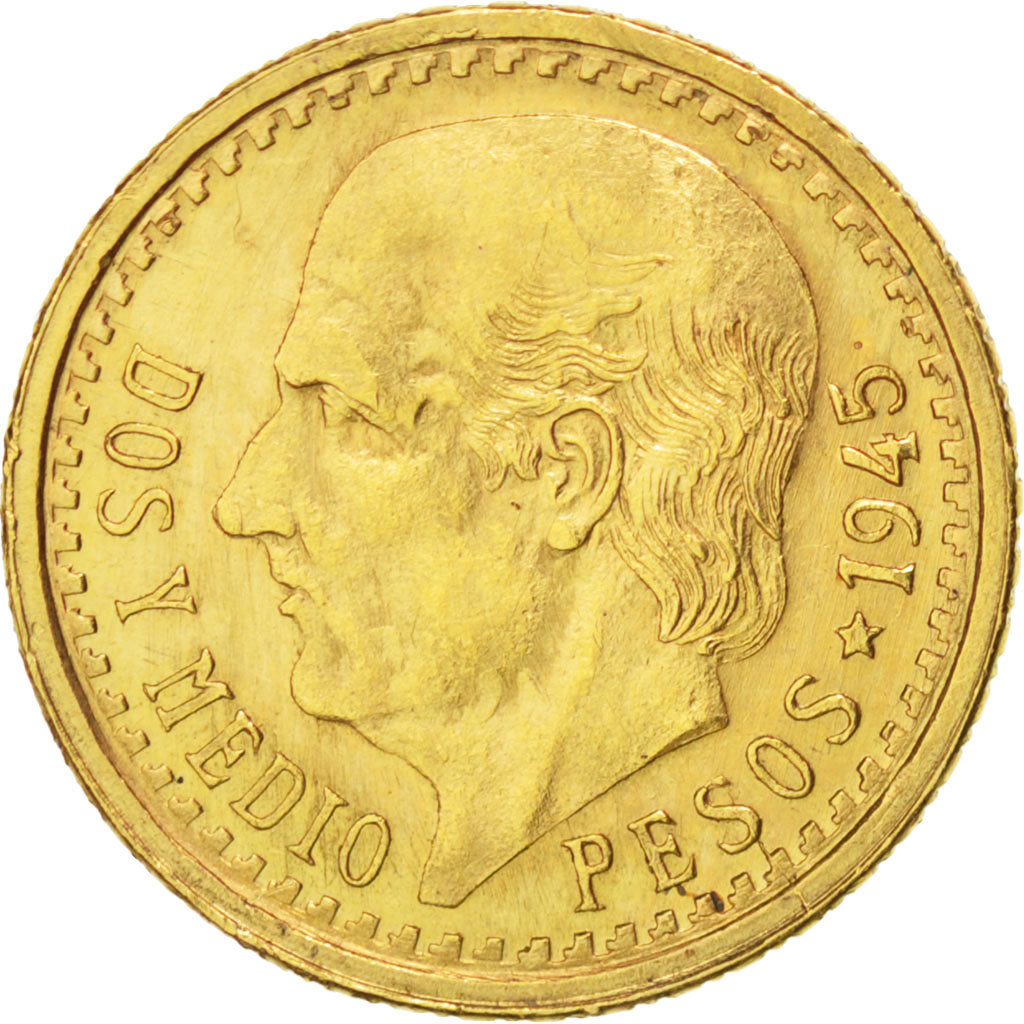 Messico, 2-1/2 Pesos, 1945, Mexico City, SPL, Oro, KM:463
