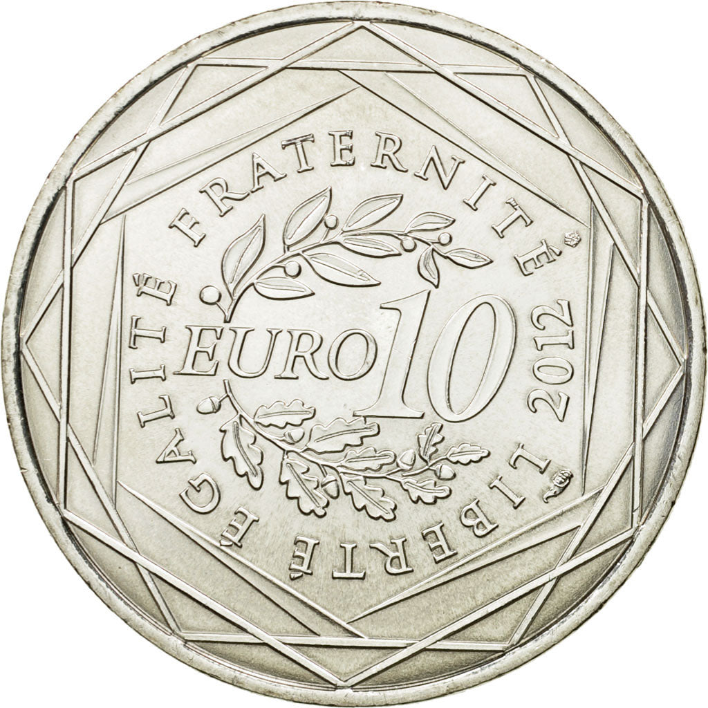 France, 10 Euro, Rhône Alpes, 2012, MS(63), Silver, KM:1886