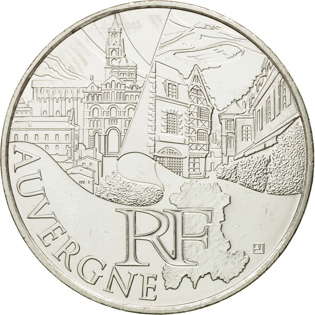 France, 10 Euro, Auvergne, 2011, MS(63), Silver, KM:1728