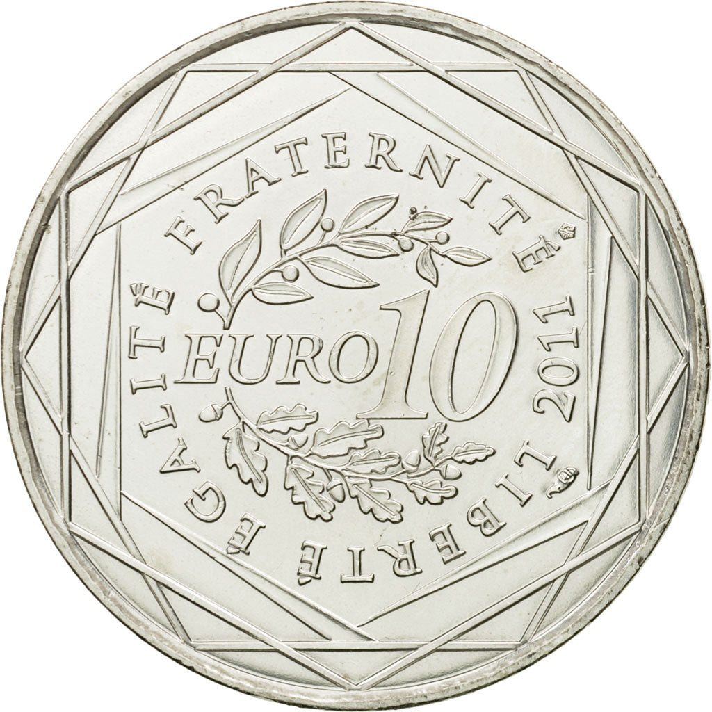 France, 10 Euro, Auvergne, 2011, MS(63), Silver, KM:1728