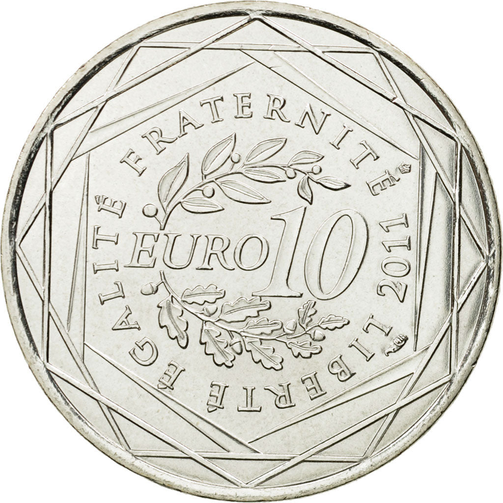 France, 10 Euro, Bourgogne, 2011, MS(63), Silver, KM:1731