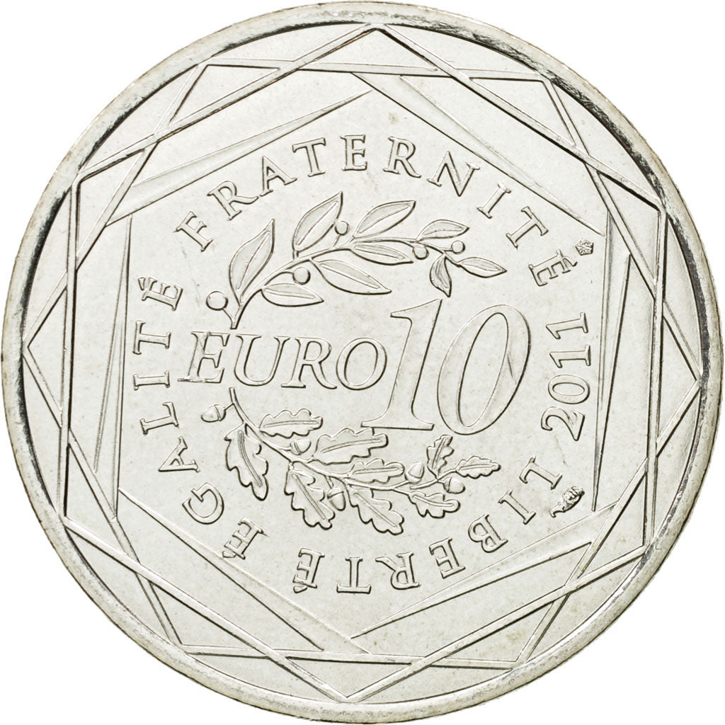 France, 10 Euro, Rhône Alpes, 2011, MS(63), Silver, KM:1751