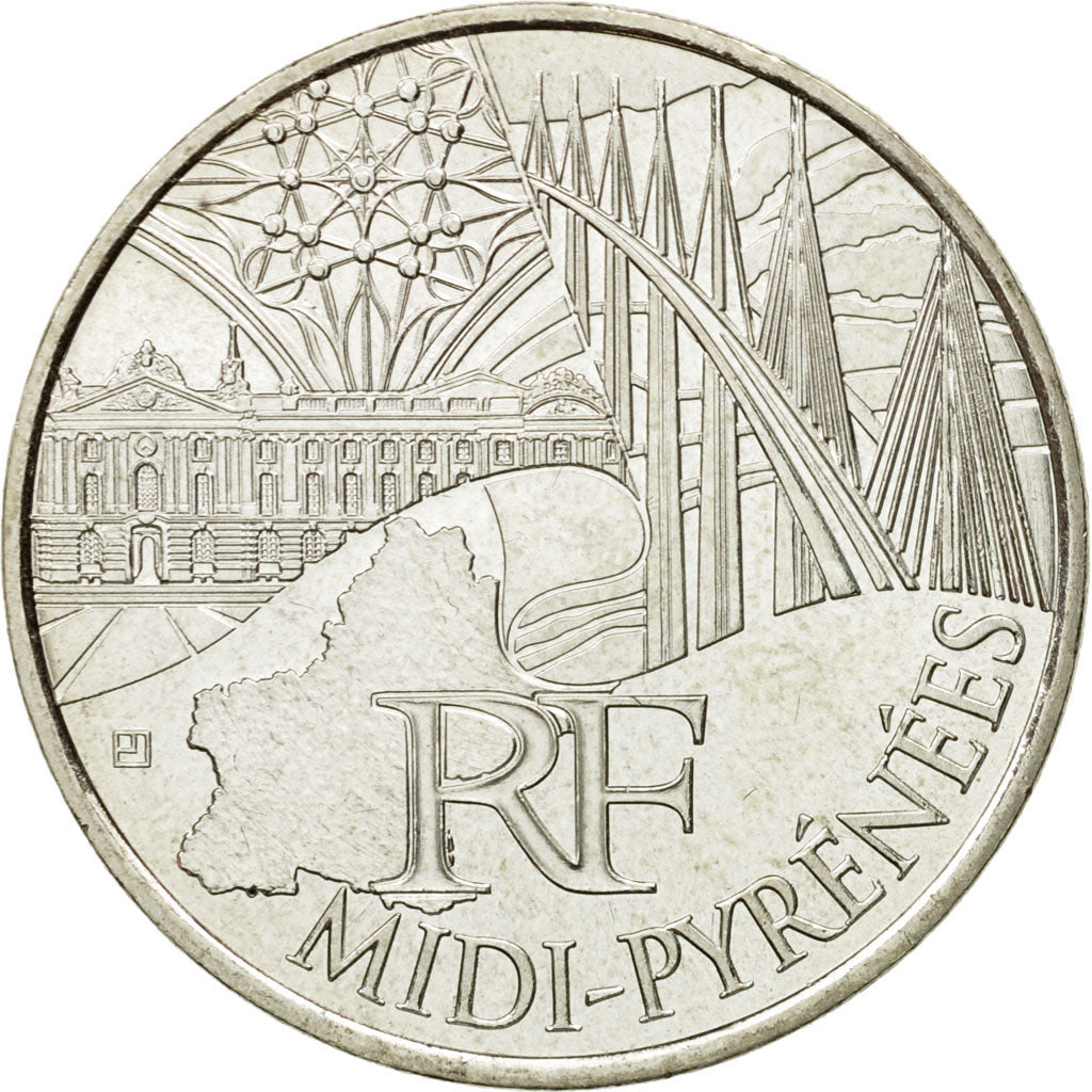 France, 10 Euro, Midi-Pyrénées, 2011, MS(63), Silver, KM:1752