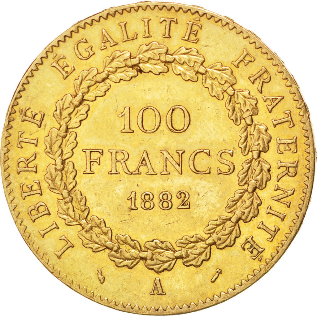 FRANCE, Génie, 100 Francs, 1882, Paris, KM #832, AU(50-53), Gold, Gadoury #1137,