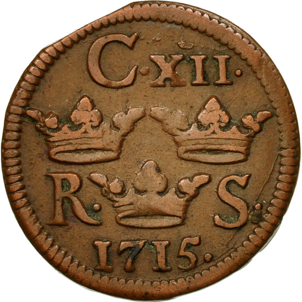 Moneta, Svezia, Carl XII, 1/6 Ore, S.M., 1715, BB, Rame, KM:334