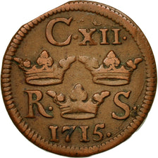 Moneda, Suecia, Carl XII, 1/6 Ore, S.M., 1715, MBC, Cobre, KM:334