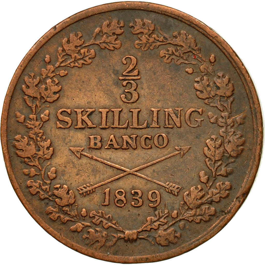 Monnaie, Suède, Carl XIV Johan, 2/3 Skilling, 1839, TTB+, Cuivre, KM:641