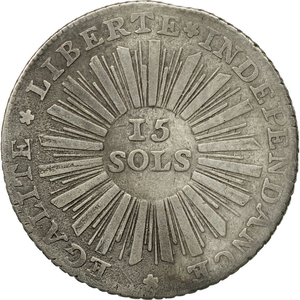 Coin, SWISS CANTONS, GENEVA, 15 Sols, 1794, Bern, EF(40-45), Silver, KM:97