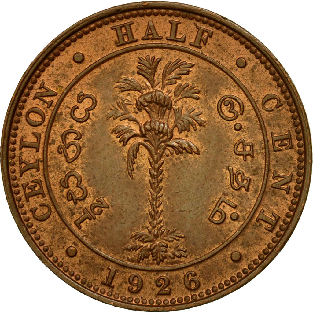 Moneda, Ceilán, George V, 1/2 Cent, 1926, SC+, Cobre, KM:106