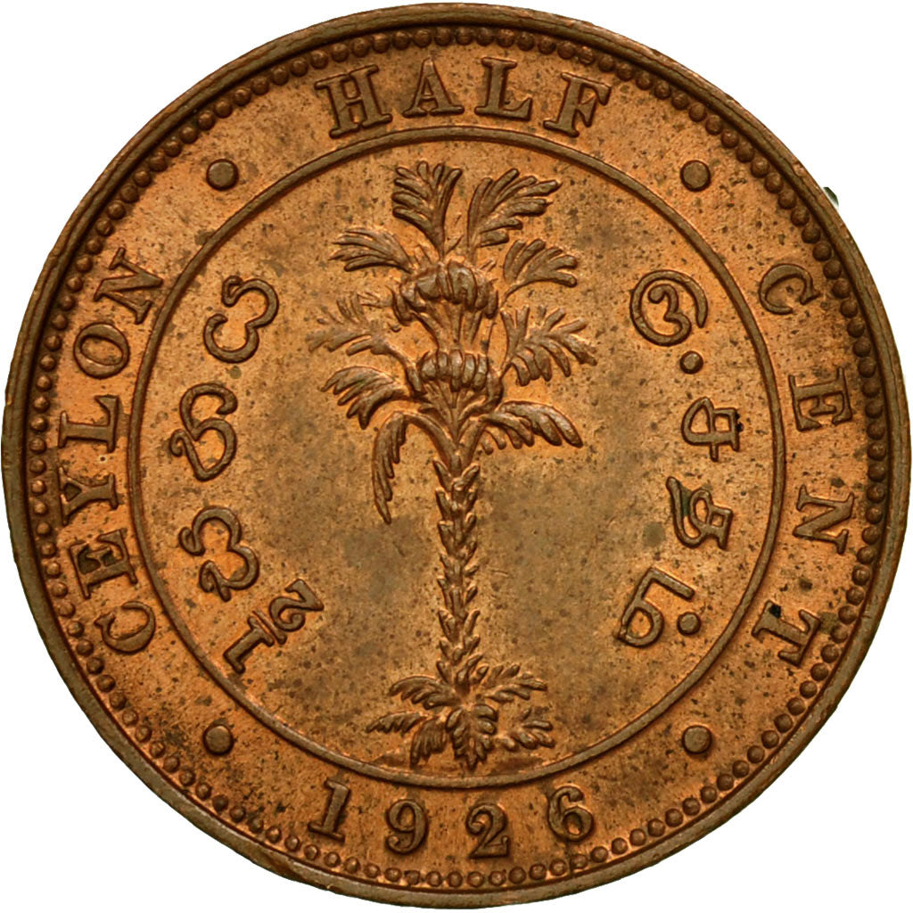 Moneta, Cejlon, George V, 1/2 Cent, 1926, MS(64), Miedź, KM:106