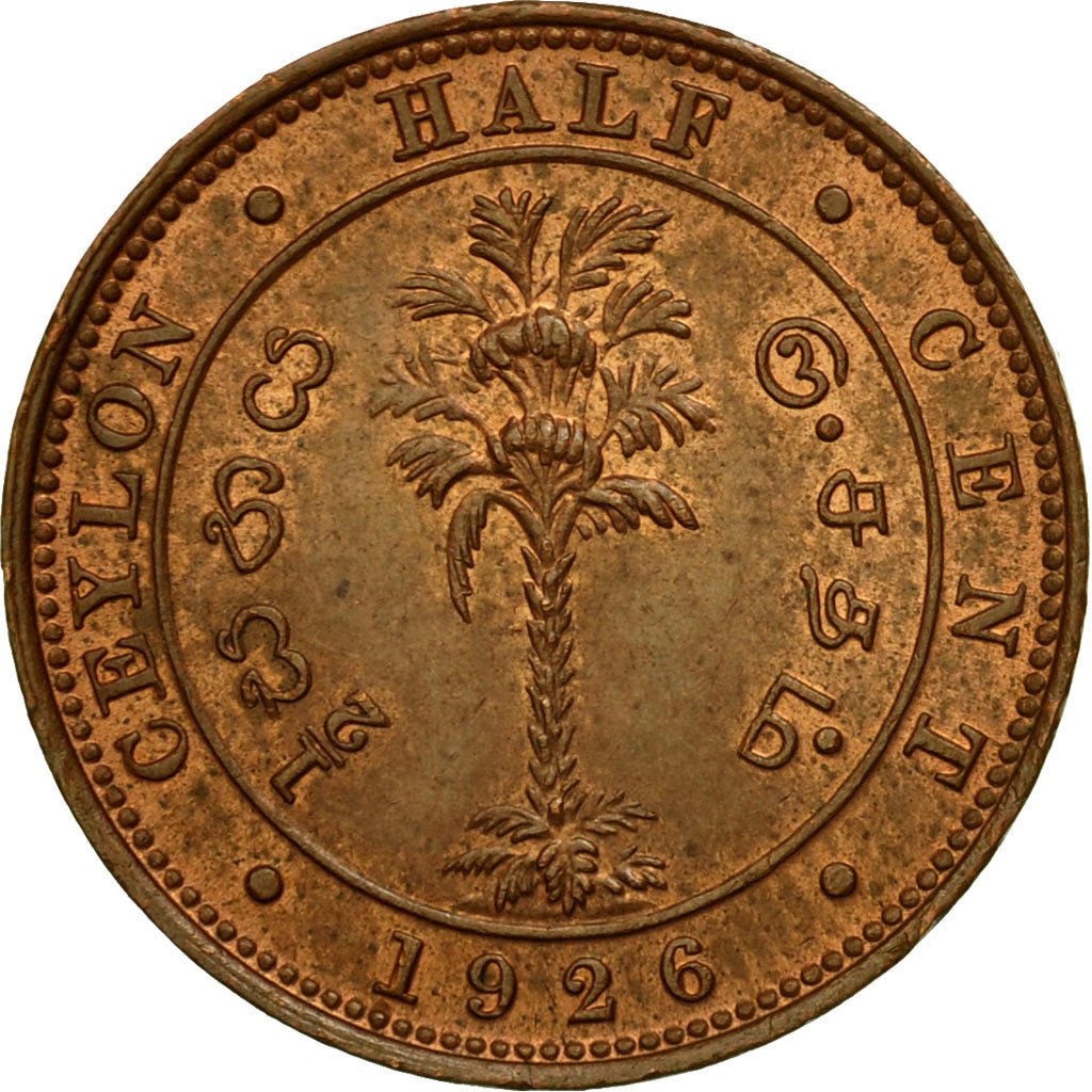 Moneta, Cejlon, George V, 1/2 Cent, 1926, MS(64), Miedź, KM:106