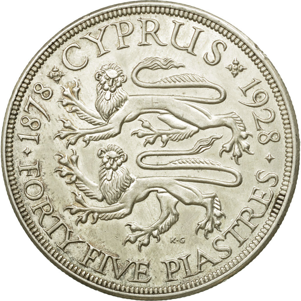 Monnaie, Chypre, 45 Piastres, 1928, SUP+, Argent, KM:19